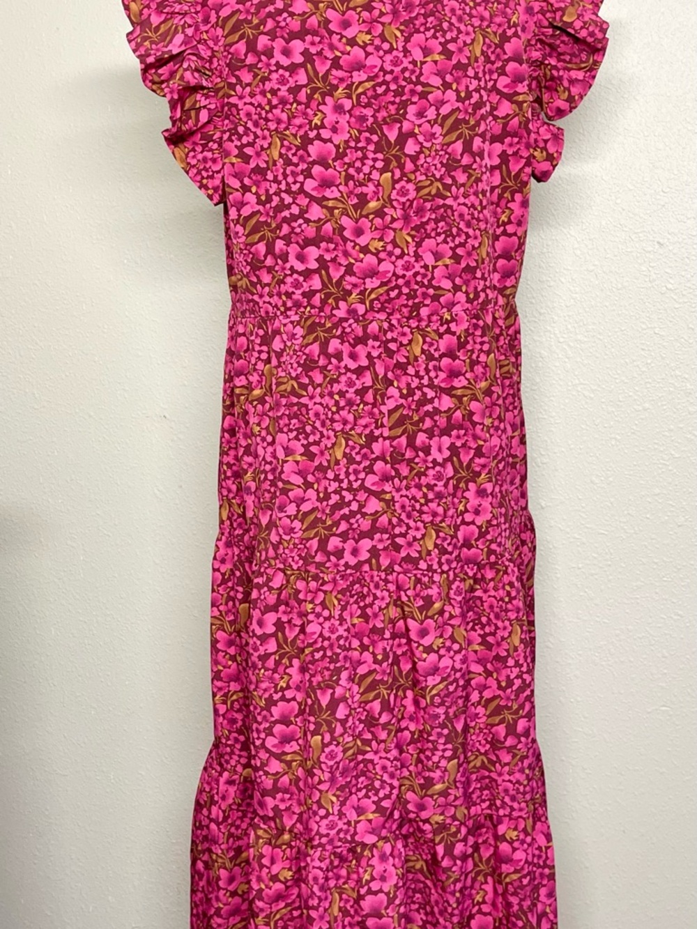 Entro Pink Floral V-Neck Flutter Sleeve Midi Dress - Picture 3 of 5
